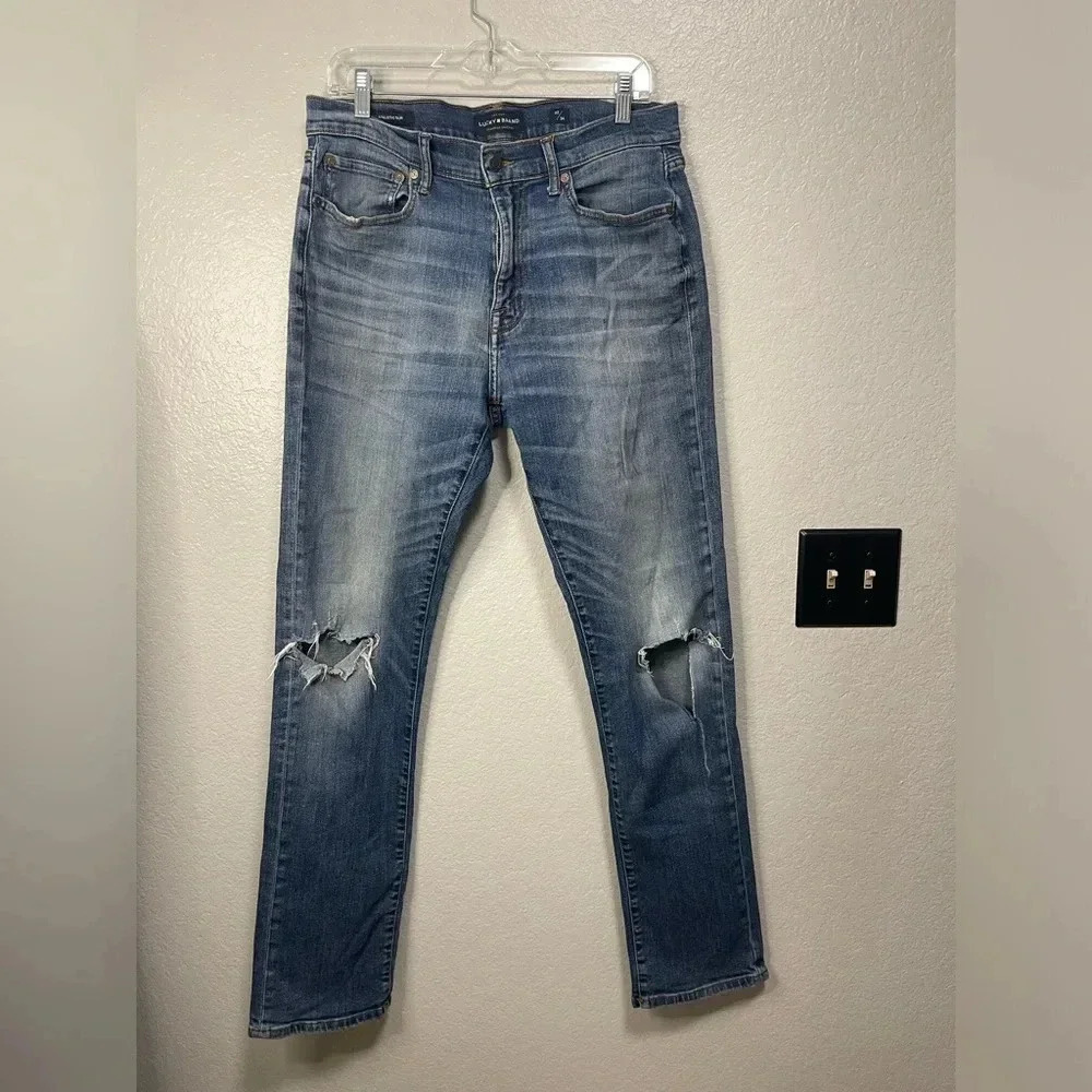 Lucky Brand Men’s 410 Athletic Slim Ripped Knee Jeans Size 32X34